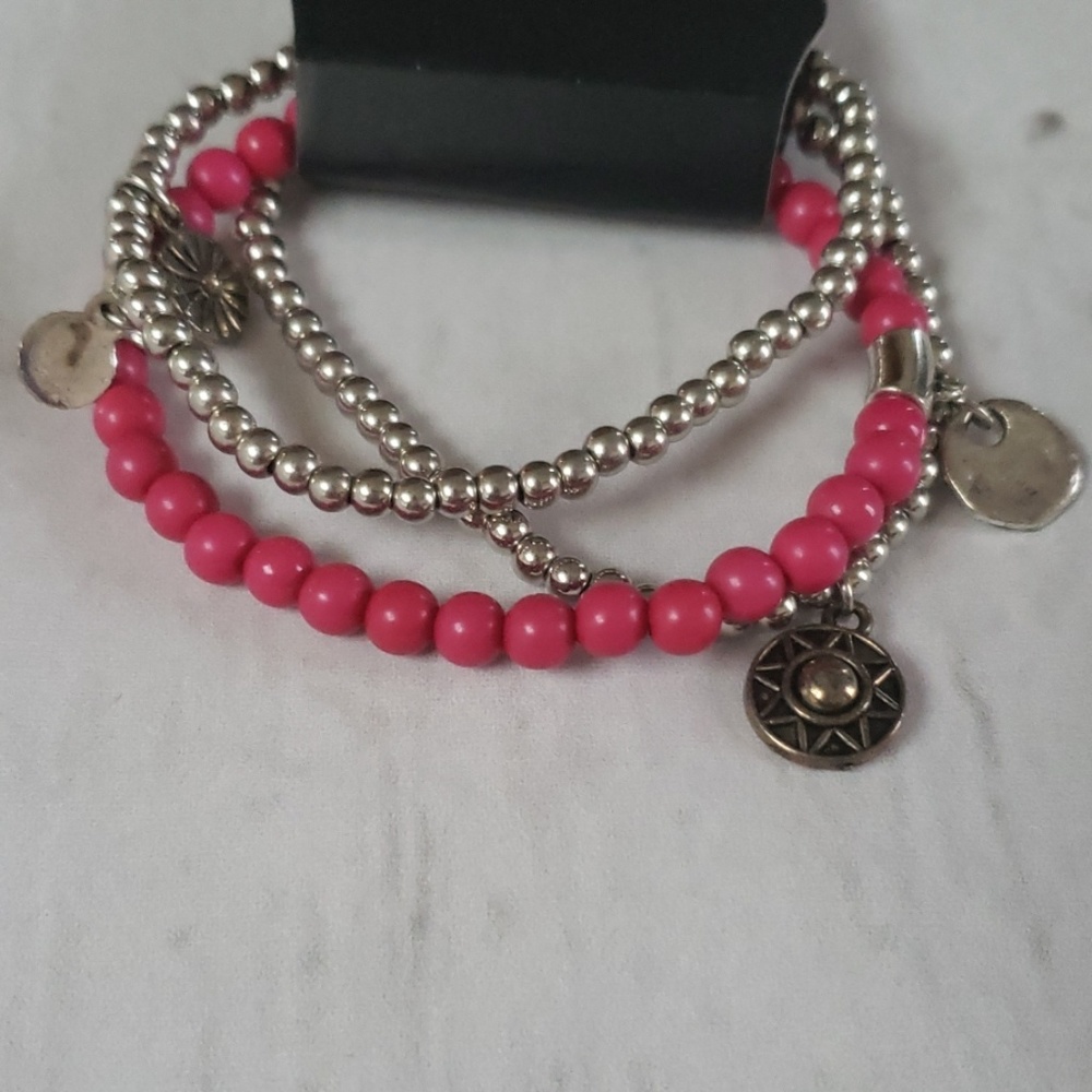 Silver and pink 3pc bracelet